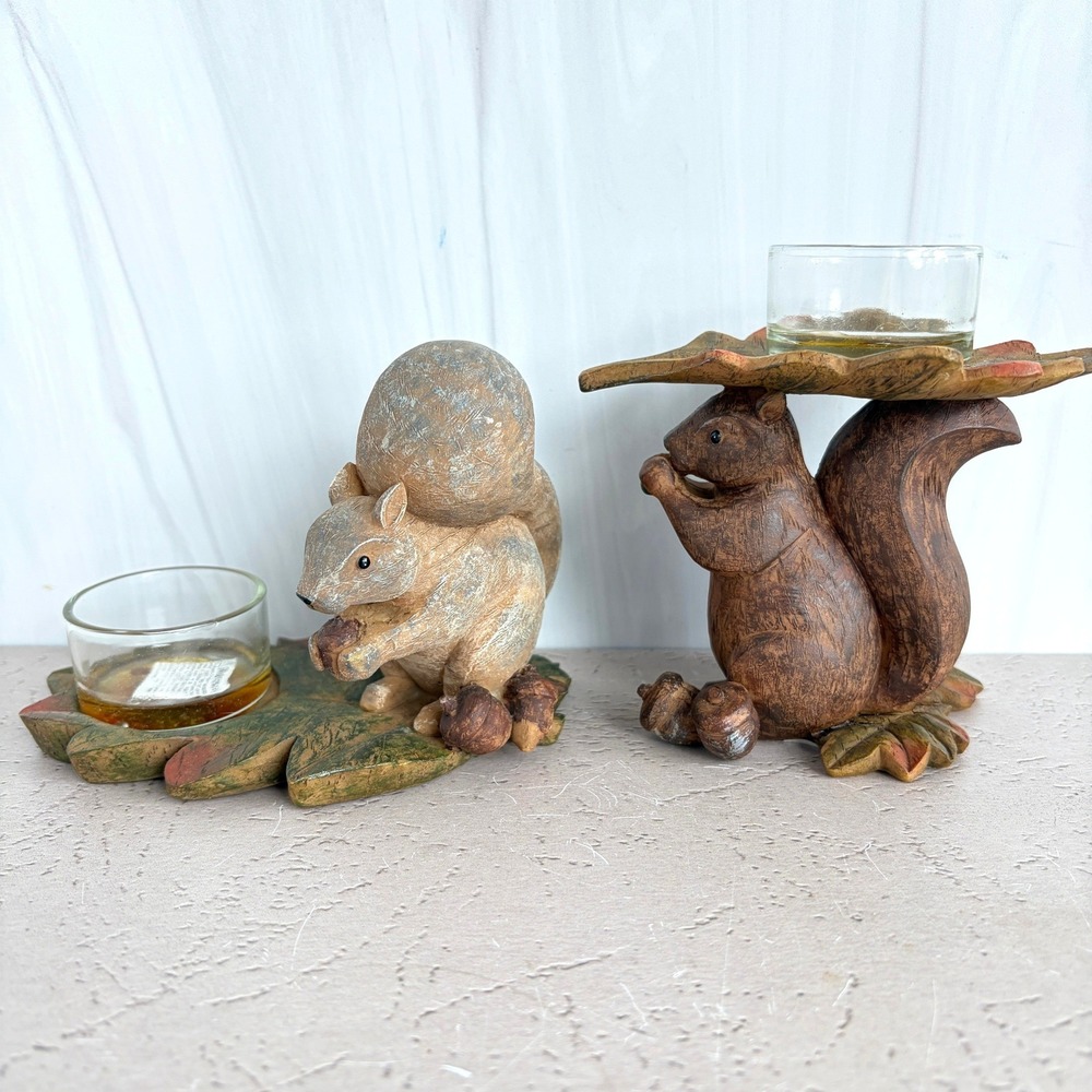Midwest of Cannon Falls Squirrel Votive Candle Holder Set Fall Decor Resin Acorn